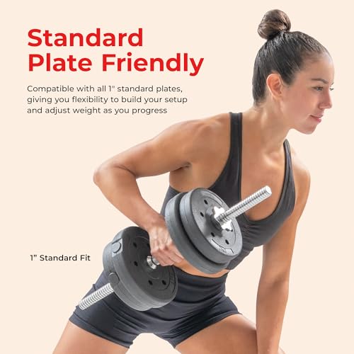 & Fitness Standard Threaded Dumbbell Handle Pairs – 14" and 24" Chrome Options with Star-Lock Collars, Solid Steel, Fits 1" Plates, Knurled Grip - style: 24-Inch Premium