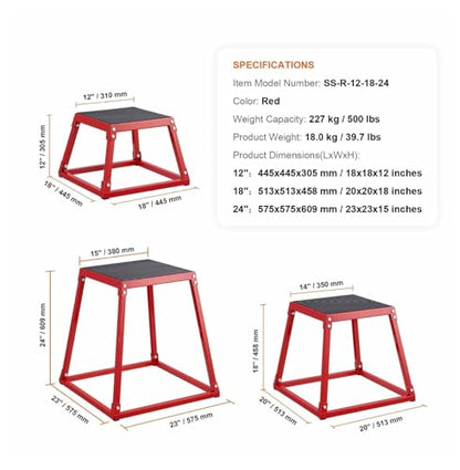 Plyometric Jump Boxes 12/18/24 Inch, 3-Piece Set - Anti-Slip Fitness Platform for Home Gym, Strength & Agility Training, Step Up Exercise Box