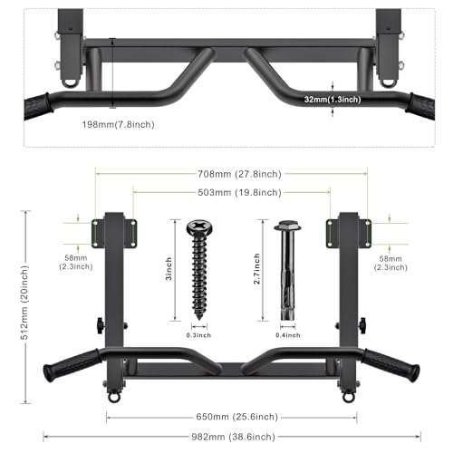 SELEWARE Heavy Duty Welded Pull Up Bar Wall/Joist/Ceiling Mount Chin Up Bar - color: E1: Black Joist Mount Pull Up Bar