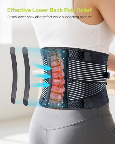 Rakiie Slim Back Brace for Lower Back Pain Relief, Lightweight & Breathable Back Support Brace for Men Women, Ergonomic Light Lumbar Support for Everyday Wear, Light Gray XL