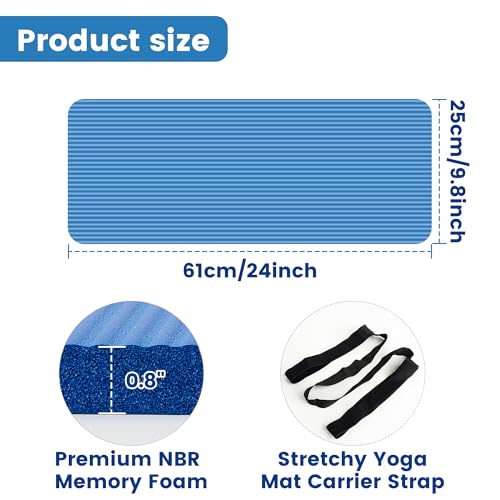 Yoga Knee Pad Cushion, 24 x 9.8 x 0.8 in Thick Mini Yoga Mat, Odor-Free NBR Workout Mat with Storage Strap, Small Exercise Mat for Yoga, Pilates, Kneeling, Planks & Home Gym