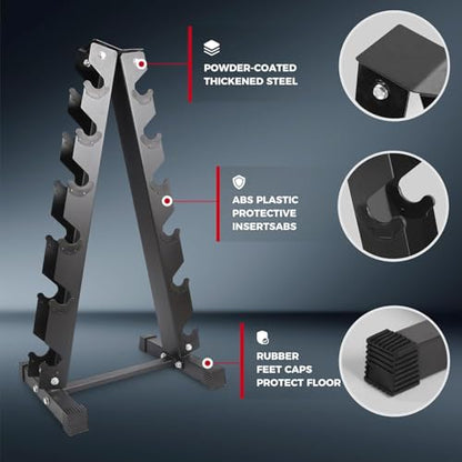 RitFit Rubber Hex Dumbbell Set with Storage Weight Rack - style: 260 LBS (10-45LB)
