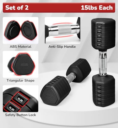 Adjustable Dumbbell Set of 2, 10LB 20LB 30LB Weight Set - color: Black, size: 30 lbs Total-(15LB Each)