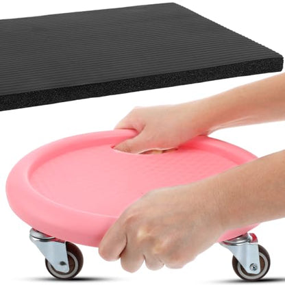 HANABASS Four-Wheel Ab Roller with Knee Mat Multi-Directional Silent Abdominal Exercise Wheel for Home Core Strengthening and Full Body Workout Non-Slip Fitness Sliding Board