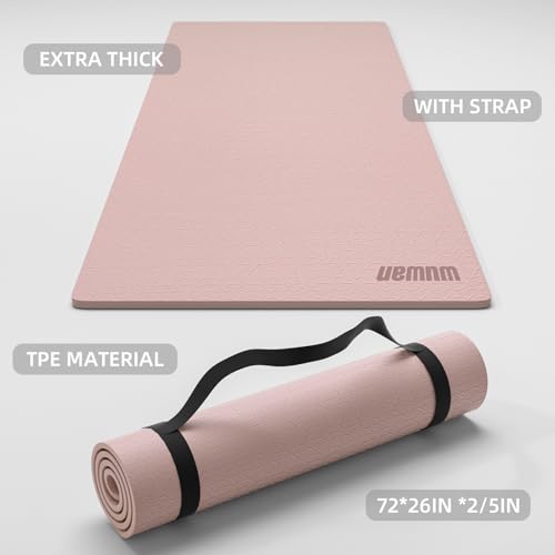 10 mm Yoga Mat 72"x26" TPE Non-Slip Exercise Mat 0.4" Thick, Easy-to-Carry Fitness Mat for Yoga, Pilates & Workout, Professional Mat, Made with Recyclable Material, Durable, Easy to Clean - color: Pink