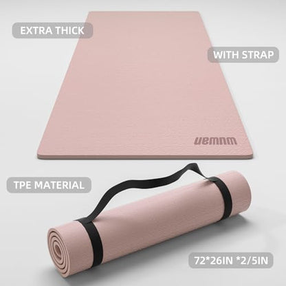 10 mm Yoga Mat 72"x26" TPE Non-Slip Exercise Mat 0.4" Thick, Easy-to-Carry Fitness Mat for Yoga, Pilates & Workout, Professional Mat, Made with Recyclable Material, Durable, Easy to Clean - color: Pink