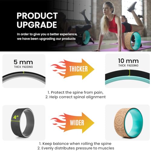 Yoga Wheel Set, Upgraded Back Wheels for Pain Relief & Stretching, Strongest Back Roller for Deep Tissue Massage, Improving Yoga Poses Backbend (CORK)