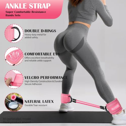 Ankle Resistance Bands with Cuffs & Fabric Resistance Bands Set - Legs & Glutes Workout Equipment for Women & Men, Home Gym Heavy Exercise Bands for Hip, Yoga, Strength Training, Rehab, Pilates - style: Pink-1