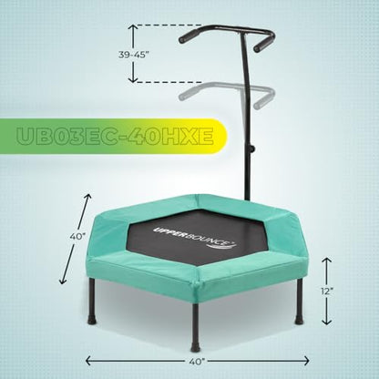 Upper bounce Mini Workout Trampoline Adjustable tshaped handrail – Hexagonal rebounder Trampoline Kids & Adults – Fitness Recreational Trampolines, Supports up 220lbs. (Green, 40 Inches)