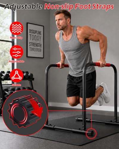 Dip Bar Station, 1100LBS Heavy-Duty Adjustable Height & Width Parallel Bars with Dual Inner Connectors ltra-Stable Settings & Non-Slip Feet for Home Gyms, Upper Body & Core Training