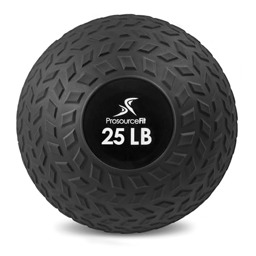 ProsourceFit Slam Medicine Balls 5, 10, 15, 20, 25, 30, 50lbs Smooth and Tread Textured Grip Dead Weight Balls for Strength and Conditioning Exercises, Cardio and Core Workouts - color: Tread - Black, size: 25 LB