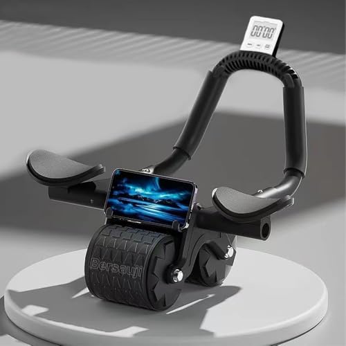 2026 Upgraded Ab Roller Wheel with Knee Mat &Timer - Automatic Rebound Abdominal Wheel with Elbow Support, Abs Workout Equipment for Core Strength Training, Ab Exercise Roller for Women Men - color: Black