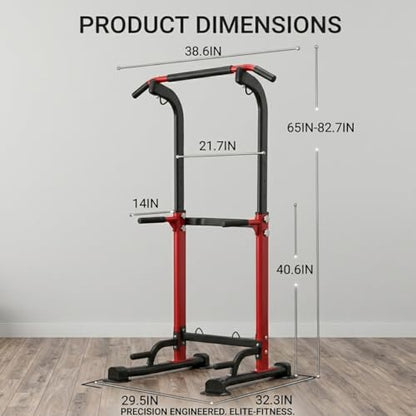Pull Up Dip Station for Home Gym, Heavy Duty 330LBS Strength Training Power Tower, Multi-Function Fitness Workout Station for Chin-Ups, Dips & Push-Ups