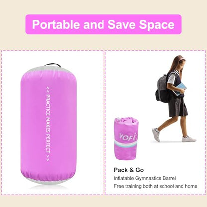 VOFiTNY Gymnastics Air Barrel Tumbling Equipment Back Handspring Trainer - color: Hotpink No Pump, size: 4'L x 3'D
