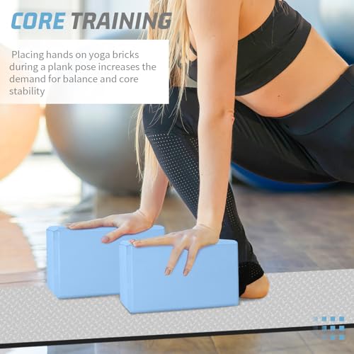 Yoga Blocks 2 Pack 3x6x9IN Foam Block Supportive Latex-Free with Stretch Band, Non-Slip Exercise Blocks for Pilates, Meditation, Balance, Stretching and Deep Poses - color: 2PACK-Light Blue