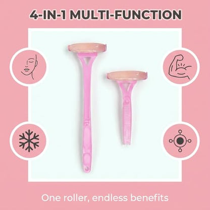 Foldable Manual Leg Massage Rollers, Long Handle Face Leg Muscle Relaxation Massager, Dual Hot & Cold Use Body Roller for Back Neck Facial Muscle Relief, Pink