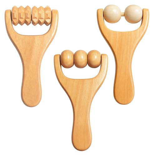 Wooden Massage Roller, Wooden Foot Massager Roller, Three Massage Tools Set for Muscle Relaxation, Handheld Wood Body Roller, Natural Wood Construction with Ergonomic Design