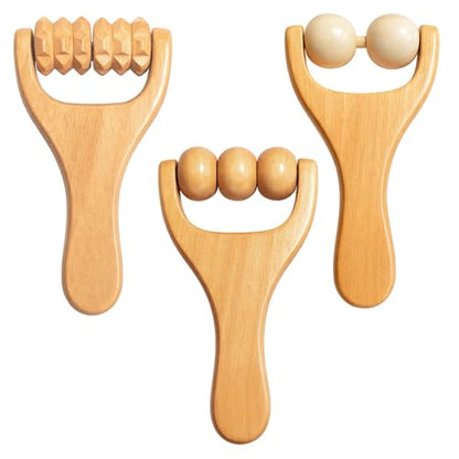 Wooden Massage Roller, Wooden Foot Massager Roller, Three Massage Tools Set for Muscle Relaxation, Handheld Wood Body Roller, Natural Wood Construction with Ergonomic Design