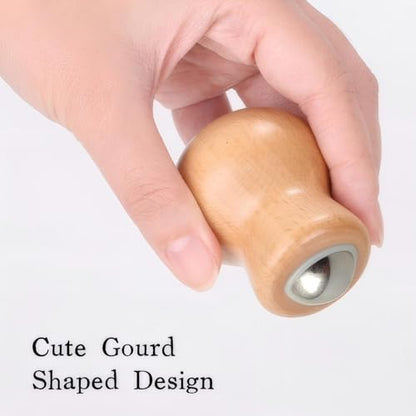 Stainless Steel Facial Massage Roller with Beech Wood Handle, 360-Degree Rotating Ice Ball for Face and Eye Care, 1 Pack