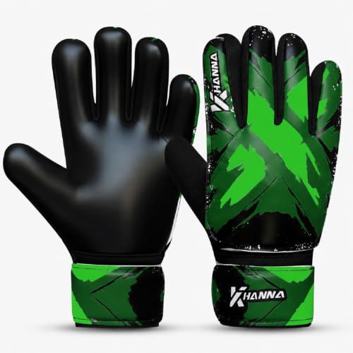 KHANNA Kids Soccer Goalie Gloves with Padded Palm – 4MM Latex Grip, Breathable Soccer Goalkeeper Gloves for Boys & Girls – Youth Football Gloves for Training & Match - color: Green, size: 2