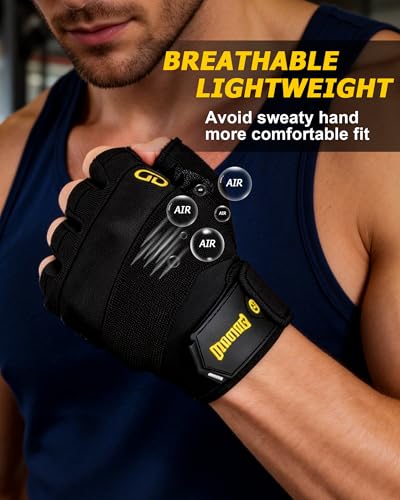 Workout Gloves for Men & Women - Fingerless Padded Weight Lifting Gloves with Non-Slip Grip & Short Wrist Design, Gym Glove for Training, Exercise, Cycling, and Fitness