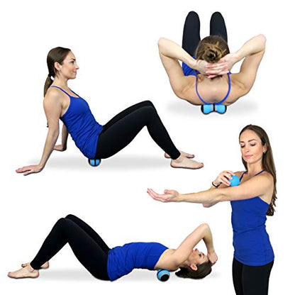 Massage Ball Set for Myofascial Trigger Point Release & Deep Tissue Massage - Set of 6 - Large Foam/Small Foam/Lacrosse/Peanut/Spiky/Hand Exercise Ball (Blue)