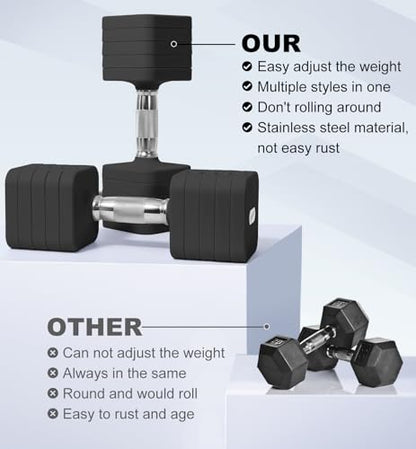Adjustable Dumbbell Set for Women Men 7.5LB/10LB/15LB/20LB/25LB Each - color: Black, style: 25LB Each [50 LBS Total]