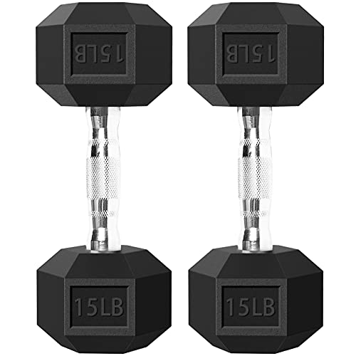 Balelinko Rubber Grip Encased Dumbbell Cast Iron Weight with Anti-Slip Handle Dumbbell -Strength Training Equipment - Home Gym Accessories - Full Body Workout - Muscle Building - color: e.15 Pounds,Pair