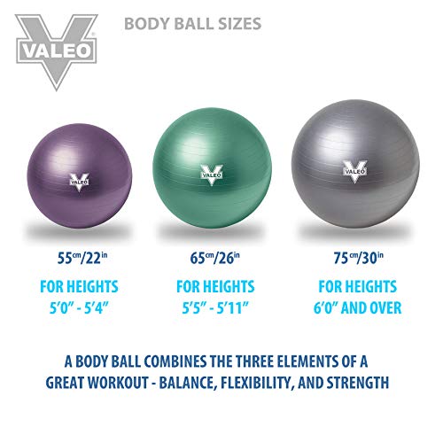 Valeo Exercise Body Ball - Professional Grade Anti-Burst Fitness, Balance Ball for Pilates, Yoga, Stability Workout & Training Physical Therapy