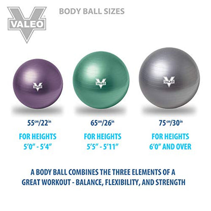 Valeo Exercise Body Ball - Professional Grade Anti-Burst Fitness, Balance Ball for Pilates, Yoga, Stability Workout & Training Physical Therapy