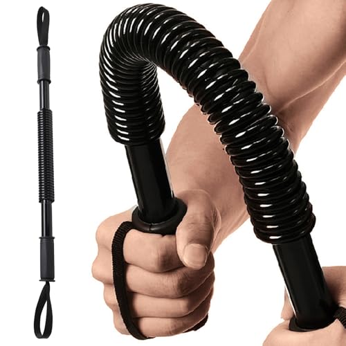 Power Twister Bar - Chest & Arm Exerciser, Upper Body Strength Trainer with 20-66 lb Resistance, Non-Slip Grips & Wrist Straps for Home Gym Workout