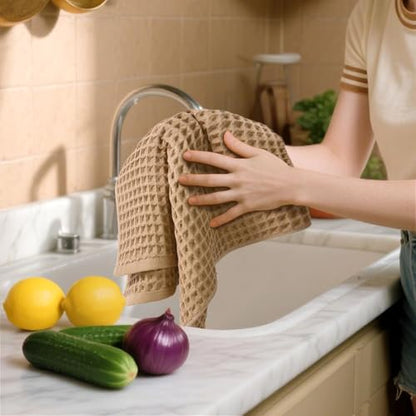Jacquotha Waffle Bathroom Hand Towels 2-Piece (Tan) – Cotton, Soft, Lightweight, Lint Free, 13” x 29” - color: Tan