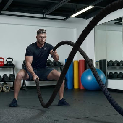 Battle Rope For Home Gym Workout - 1.26 Inch 30ft Heavy Weighted Training Exercise Ropes Fitness Equipment With Sleeve And Anchor Strap Kit For Outdoor Working Out