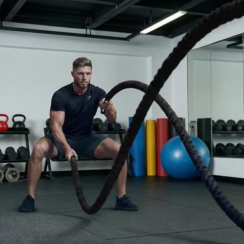 Battle Rope for Home Gym Workout - 1.5 Inch 30ft Heavy Weighted Training Exercise Ropes Fitness Equipment with Sleeve and Anchor Strap Kit for Outdoor Working Out