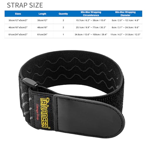Trilancer Elastic Cinch Straps with Anti-Slip Strips, 3 Size Combo(5-Pack) Heavy Duty Hook and Loop Storage Straps for Extension Cords, Cables, Ropes, Hoses, Bike, RV, Pant Garters,Garage Organization - size: 3 size combo(12"+18"+24")