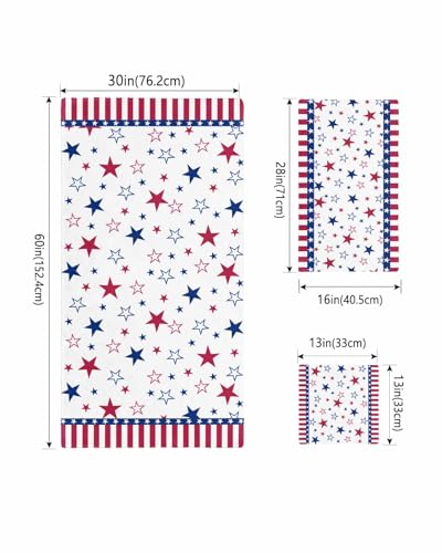 4th of July Bath Towels Set of 3 for Bathroom,Soft Absorbent Shower Beach Hand Face Hair Yoga Workout Gym Towel Dish Wahcloth,Blue Red Stripe Stars Independence Day Quick Dry Kitchen Bath Towels+Set