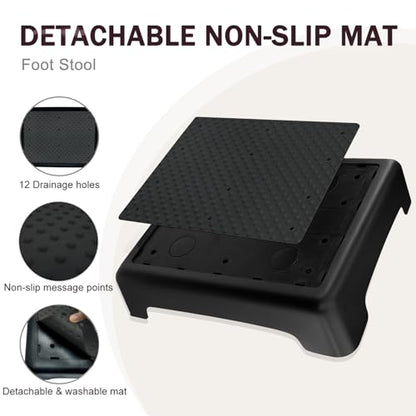 Bed Step for High Beds Adults - 3.35" Barefoot-Comfortable TPE Soft Pad Mobility Step Stool for Seniors & Post Surgery, 600lb Heavy Duty Anti-Flip Step for Car, SUV, RV & Bathroom (Black-Black)