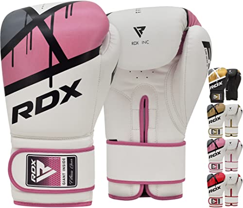 RDX Boxing Gloves EGO, Sparring Muay Thai Kickboxing MMA Heavy Training Mitts, Maya Hide Leather, Ventilated, Long Support, Punching Bag Workout Pads, Men Women Adult 8 10 12 14 16 oz - color: PINK, size: 8OZ