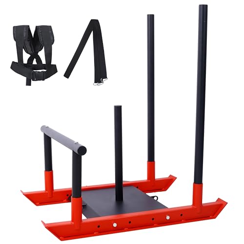 Heavy-Duty Fitness Sled with Push Poles & Harness for Speed Training, Strength Building – Compatible with 1" & 2" Weight Plates – Rust-Resistant Design