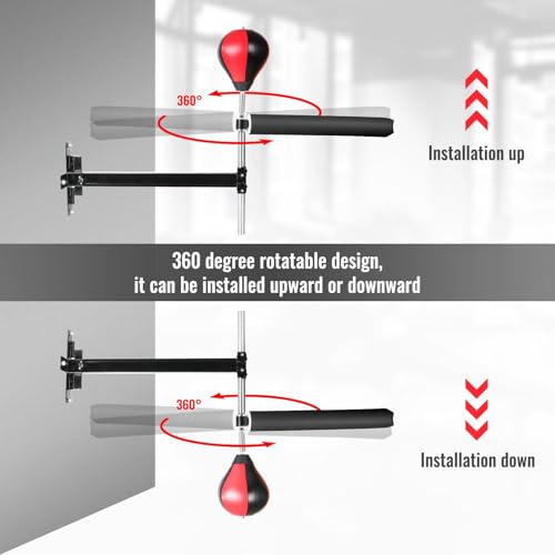Wall Mount Spinning Bar with Punching Ball, MMA Boxing Speed Trainer Reflex Training Equipment for Kickboxing, Fitness and Stress Relief