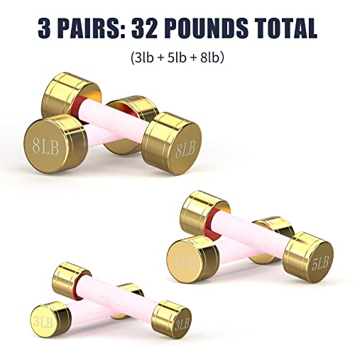 TECHNOAGE Round Dumbbell Sets with Steel Handle, Odorless Neoprene rubber Handle Cover - color: Pink-6PC