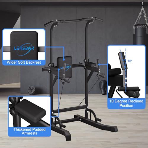 Power Tower Pull Up Dip Station, Heavy Duty Pull Up Station Dip Bar Station Multi-Function Home Gym Strength Training Fitness Equipment 500LBS