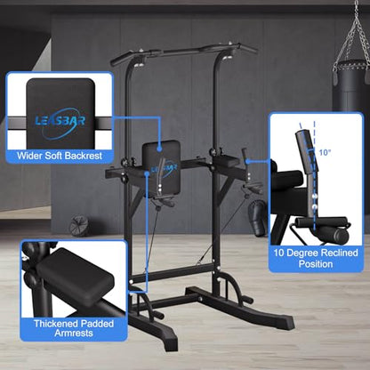Power Tower Pull Up Dip Station, Heavy Duty Pull Up Station Dip Bar Station Multi-Function Home Gym Strength Training Fitness Equipment 500LBS