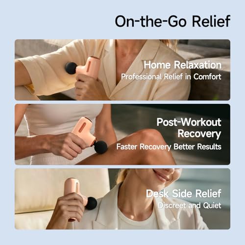 Super Mini Massage Gun Deep Tissue, Portable Percussion Muscle Massager with 4 Heads, Handheld Massage Gun for Back Neck Shoulder Relief, FSA Eligible, Quiet for Men Women Athletes, Cream - color: Cream