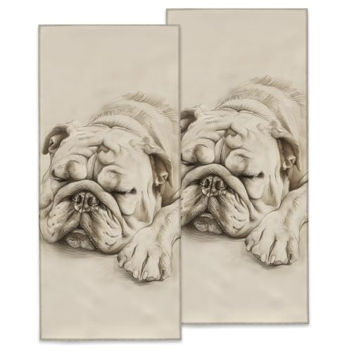 Adorable Bulldog Hand Towels, Soft Decorative Sketch-Style Sleeping Dog Hand Towel Set of 2 for Bathroom Hotel Home, Absorbent Dish Towels for Kitchen Drying Farmhouse Gifts 14×28 Inch - color: Dog21