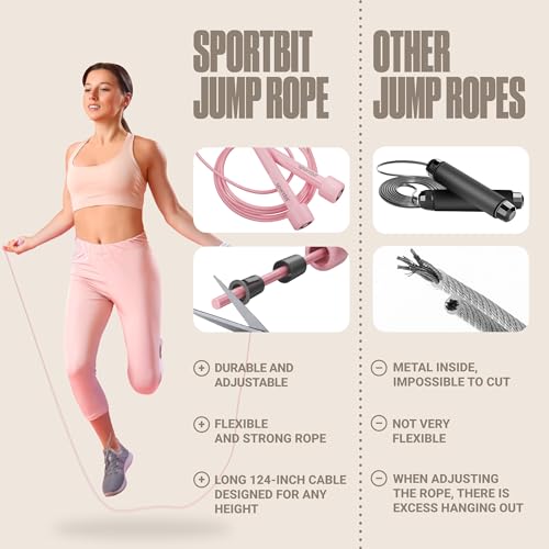 SPORTBIT Adjustable Jump Rope for Fitness and Exercise - color: Pink
