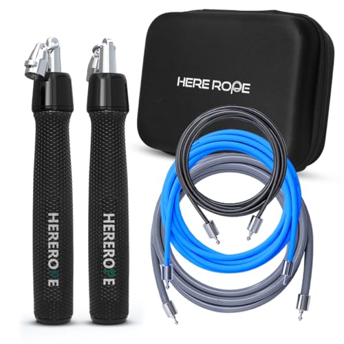 HEREROPE Weighted Jump Rope for Men Women Interchangeable 1/6lb 1/4lb 1/2lb Heavy Jump Rope- Adjustable Length, Tangle Free, Smooth Ball Bearing, Anti-slip Grip, Skipping Rope for Weight Loss