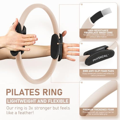 PhysKcal Pilates Kit, 15-Inch Pilates Ring with 1x Core Ball, 3X Resistant Loops and 2X Flex Bands, Home Pilates Equipment Set and Mat Pilates Essential Kit - color: Nude