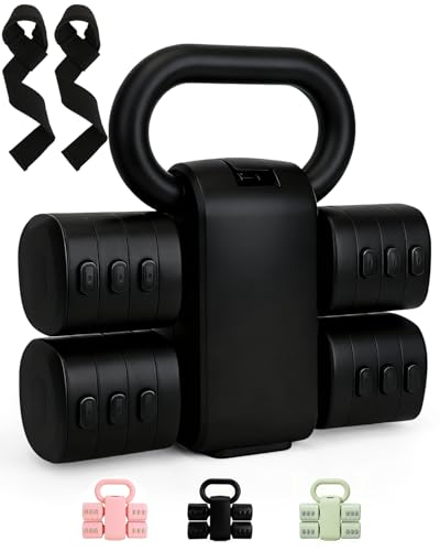 Adjustable 2-in-1 Dumbbell & Kettlebell Set, Free Hand Weight 4.4lb~11lb for Home Gym Training - color: Black