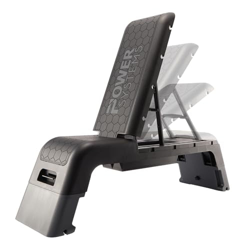 Power Systems Step Bench & Weight Bench | Aerobic Platform & Plyo Box for Cardio, Strength | Commercial Grade Full Body Home Gym Stepper with Adjustable Multifunctional Deck & Resistance Band Clips